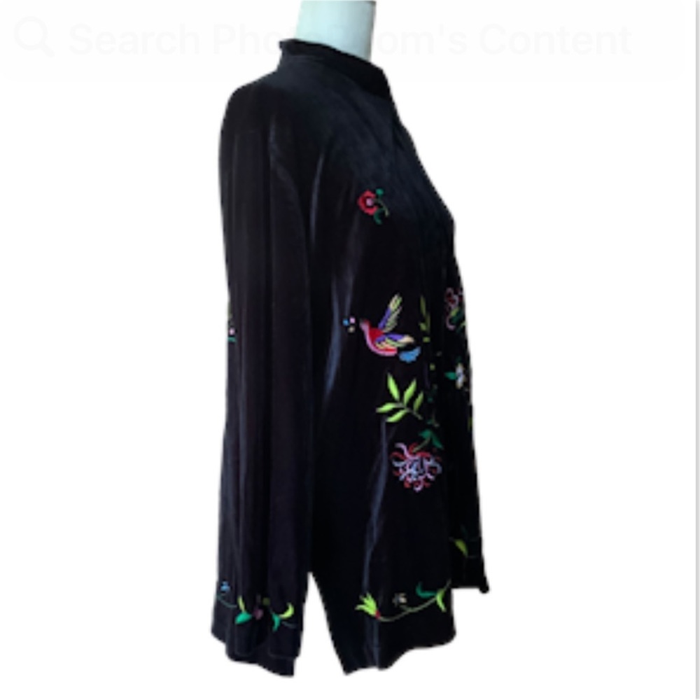 Y2K Susan Graver L Velvet Top Jacket Black Dark Romantic Embroidery Whimsigoth - Picture 3 of 12